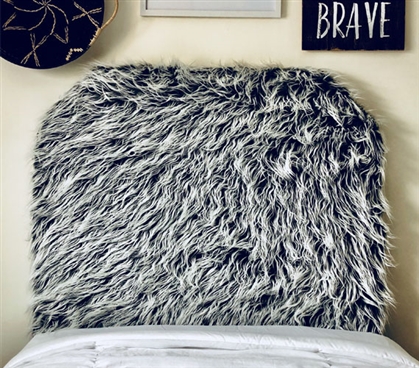 Furry Dorm Room Headboard for Twin XL Bed Mongolian Fur Grey Frost College Decor