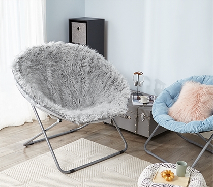 Durable Dorm Chair Neutral Glacier Gray College Seating Furry Plush Giant Moon Chair for Dorms