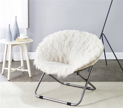 Comfortable Furry College Chair Stylish Polar White Fur Moon Chair Must Have Dorm Furniture