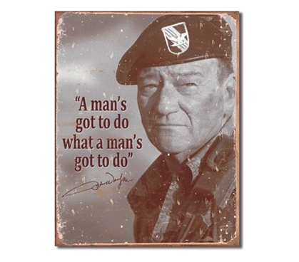 Tin Sign Dorm Room Decor serious John Wayne sepia photograph print on vintage tin sign for wall decoration