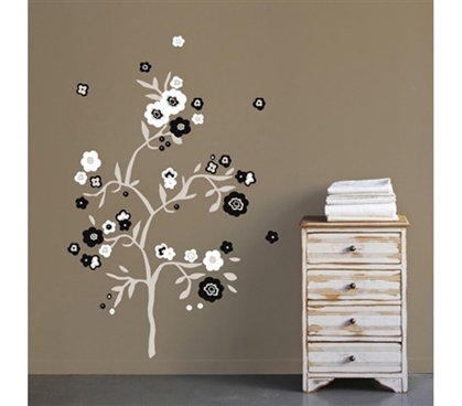 B & W Flowers - Peel N Stick Dorm Room Decorations Dorm Essentials