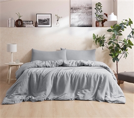 Dark Sky Reserve - Bamboo Linen Twin XL Duvet Cover - Portugal Made - Distressed Gray