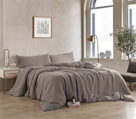 Dark Sky Reserve - Bamboo Linen Twin XL Duvet Cover - Portugal Made - Driftwood Taupe