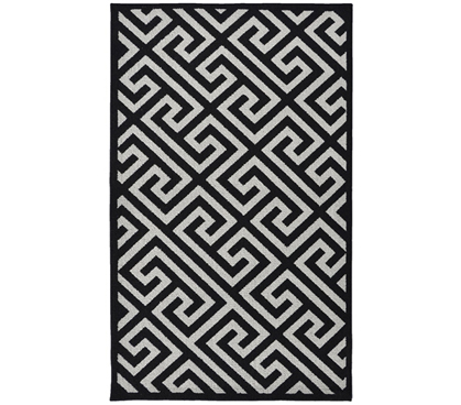 Greek Key College Rug - Black and Silver