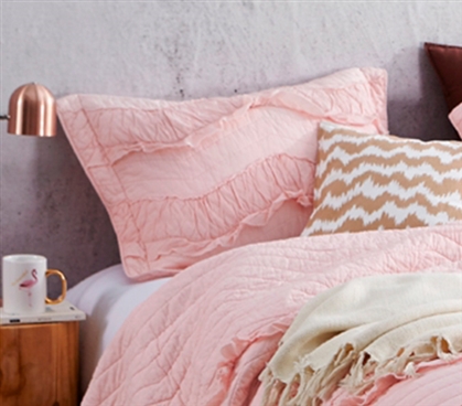 Standard Size Pillow Case for Dorm Pillows Pink College Bedding Ideas Ruffled Pillow Sham
