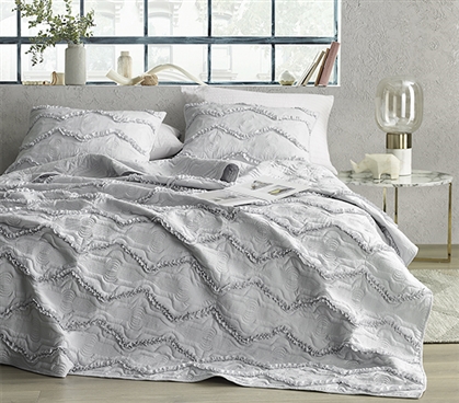 Gray Quilt Twin XL Bedspread Ruffled Blanket for Dorm Size Bed Dimensions Chevron Bedspread for Twin XL