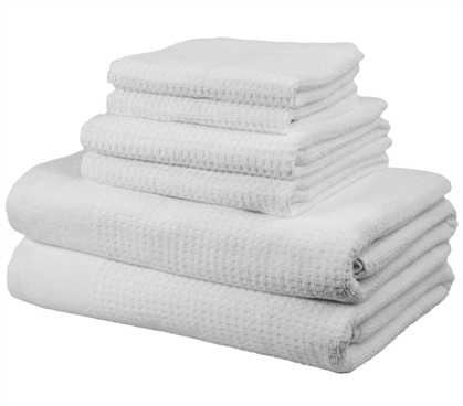 Jacquard 2 Ply Soft and Textured Cotton White College Towels - 6 Piece Dorm Room Essentials