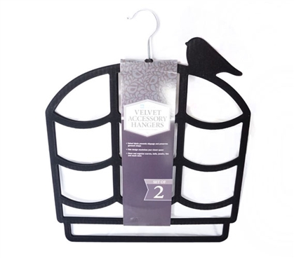 2 Pack Flocked Scarf Hanger - Birdcage Design - Black Dorm Essentials Dorm Organizers