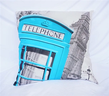 Dorm Bedding Cotton Throw Pillow Aqua Telephone Box