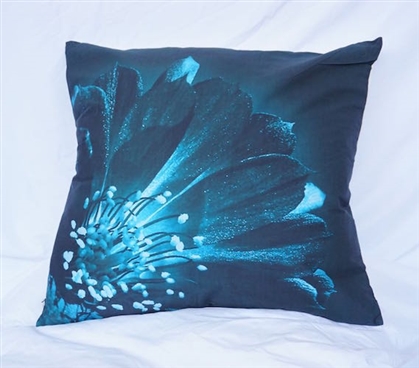 Twin XL Cotton Throw Pillow Ocean Depths Teal Blooming Flower Dorm Decor