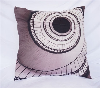College Cotton Throw Pillow Gray Spiral Stairs Dorm Pillow