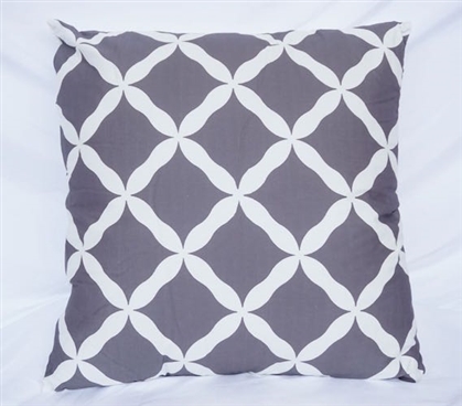 Dorm Decor Cotton Throw Pillow Pewter Quatrefoil Design