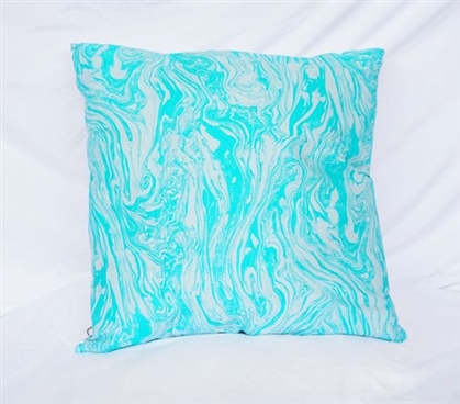 Peacock Blue Dorm Cotton Throw Pillow Marble Design