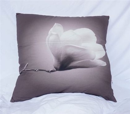 Blossom and Stem College Cotton Throw Pillow Granite Gray Dorm Decor