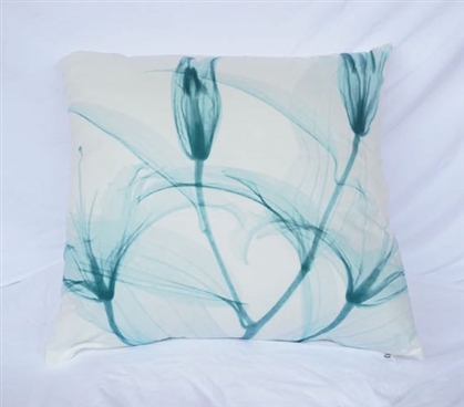 Dancing Petals Bleached Aqua College Cotton Throw Pillow Dorm Decor