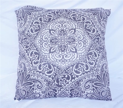 Garden Party Intricate Pewter Dorm Bedding Cotton Throw Pillow