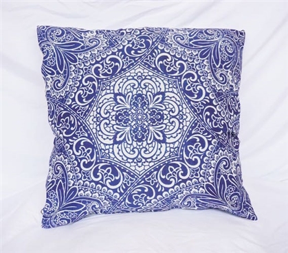 Cotton Throw Pillow Blue Garden Party Decorative Dorm Pillow