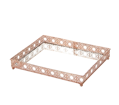 Intricate Design College Metal Mirror Tray Beautiful Rose Gold Dorm Room Decor and Supplies