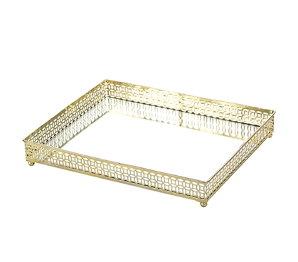 Intricate Design Metal Mirror Dorm Tray Gold Large Rectangle College Decor Piece
