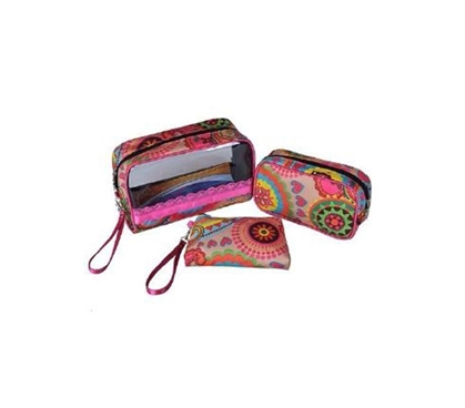 Yellow/ Pink Floral College Style Cosmetic Case for Girls - 3 Piece