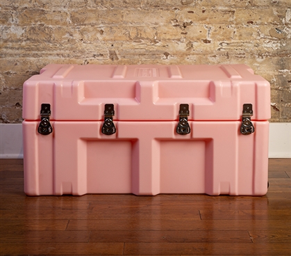 Plastic Cargo Bin Pink Dorm Room Storage Chest with Wheels and Handle College Trunk