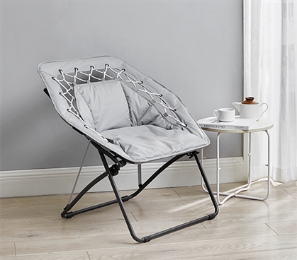 Inexpensive Dorm Chair Mesh Folding Chair Gray Geometric Chair Moon Lounge Chair for Guys Dorm Decor