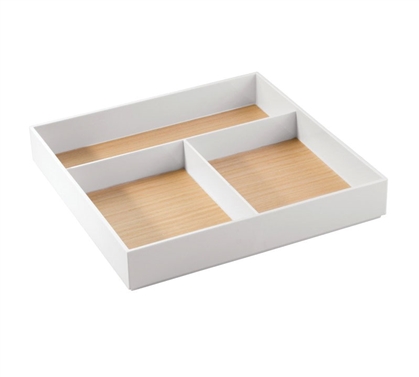 3 Compartment Light Wood and White Cosmetic Organizer