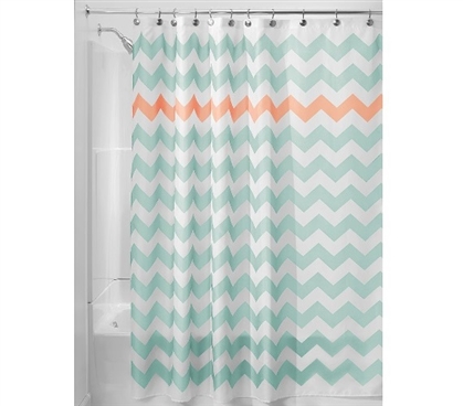 Chevron Fabric Shower Curtain - Aruba/Coral Dorm Essentials Dorm Shower Curtain