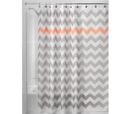Chevron Fabric Shower Curtain - Light Gray/Coral Dorm Essentials