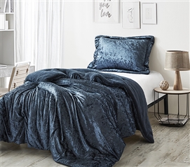 Navy Twin Extra Long Comforter Set with Matching Pillow Sham Velvet Dorm Bedding Packages