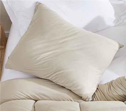 Beige Pillow Case Neutral Bedding Accessories Simple Dorm Room Decor Taupe Shams