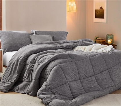 Gray Full XL Comforter Neutral Dorm Room Bedding Essentials Solid Color Bedspread