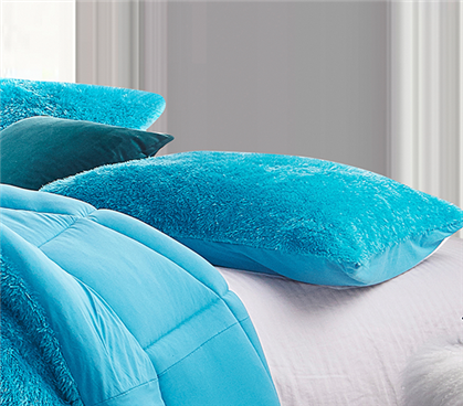 Blue Shaggy Pillow Cover Standard Size Pillow Case 21 x 27 Pillow Sham Cute Dorm Accessories
