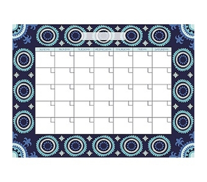 Blue Bordered Malaya Design Dry Erase Calendar - Peel N Stick Wall Decorations