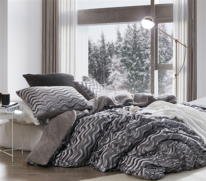 Textured Velvet Extra Long Twin Duvet Cover Set with Pillow Sham Gray Dorm Room Bedding Essentials