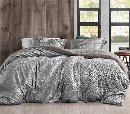 Animal Print Dorm Duvet Cover Set Gray Velvet College Bedding Essentials Twin Extra Long Bedding Set