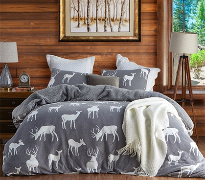 Dusky Gray and White Animal Silhouette Pattern College Duvet Cover for Extra Long Twin Comforter