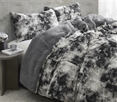 Teddy Fleece Lined Twin XL Black and Gray Comforter Dorm Tie Dye Bedding for Guys and Girls