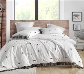Extra Long Twin Bedding with Tassel Fringe College Comforter Set with Matching Pillow Sham with Tassels