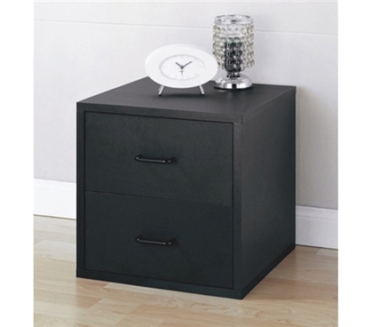 Bedside 2 Drawer - Black Nightstand Dorm Furniture