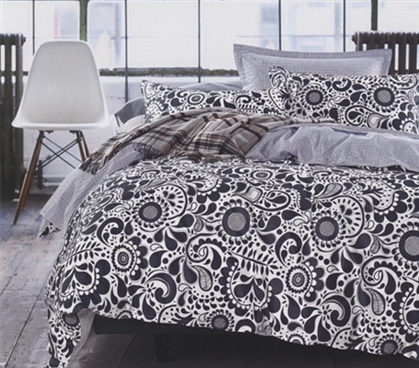 Paisley Black and White Extra Long College Comforter Set College Soft Dorm Room Bedding