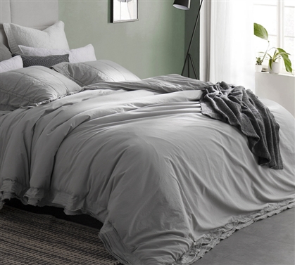Extra Long Twin Duvet Cover Dorm Room Bedding Set for Gray College Comforter Insert