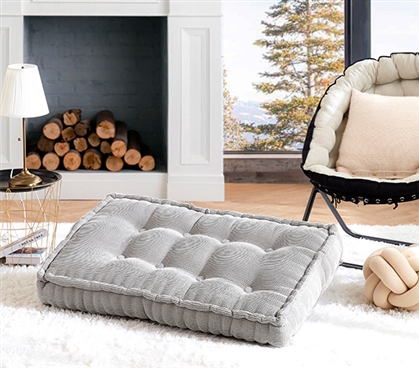 Oversized Pouf Tufted Floor Cushion Neutral Dorm Decor College Packing List for Guys or Girls