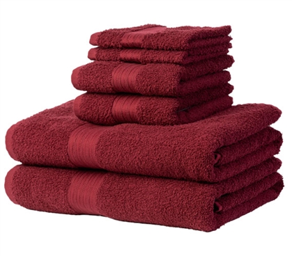 Heavy Weight College Towel Set - 6 Piece 100% Cotton - Cabernet