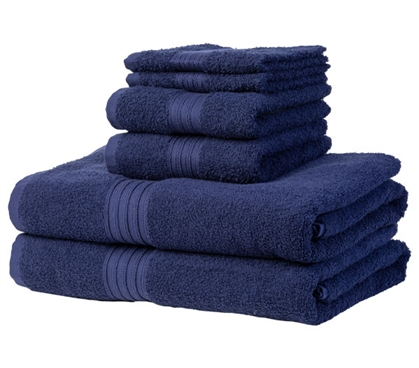 Heavy Weight College Towel Set - 6 Piece 100% Cotton - Blue