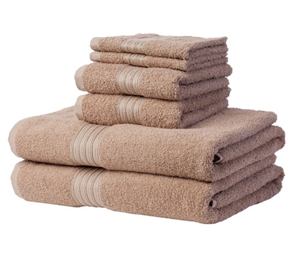 Heavy Weight College Towel Set - 6 Piece 100% Cotton - Sandstone