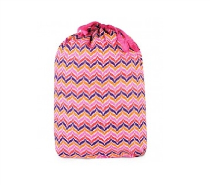 Double Cotton Lined Dorm Laundry Bag with Pink Zig Zag Multicolor Design