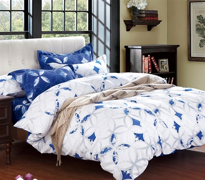 White and Sapphire Dorm Comforter Twin XL Bedding Dorm Room Essentials
