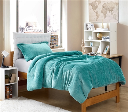 Teal Blue Twin Comforter Colorful Dorm Room Bedding Set College Bedspreads Fleece Blankets