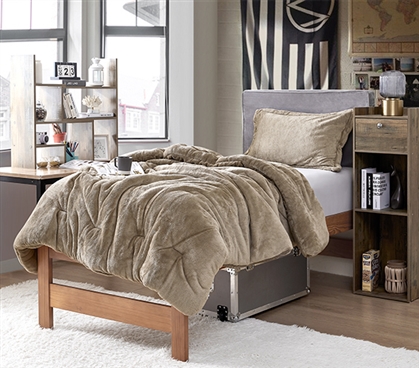Extra Long Twin Comforter Set Brown Blanket College Bedspread Neutral Dorm Room Bedding Essentials